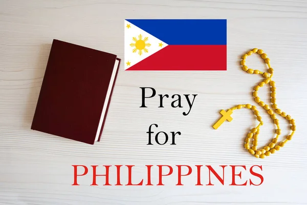 stock image Pray for Philippines. Rosary and Holy Bible background.