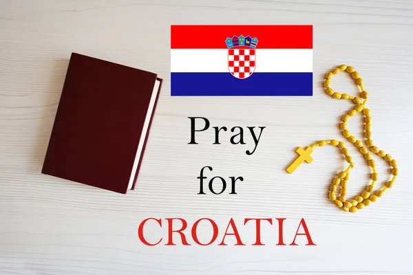 stock image Pray for Croatia. Rosary and Holy Bible background.