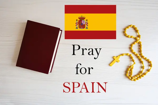 Betet Für Spanien Rosenkranz Und Heilige Bibel — Stockfoto