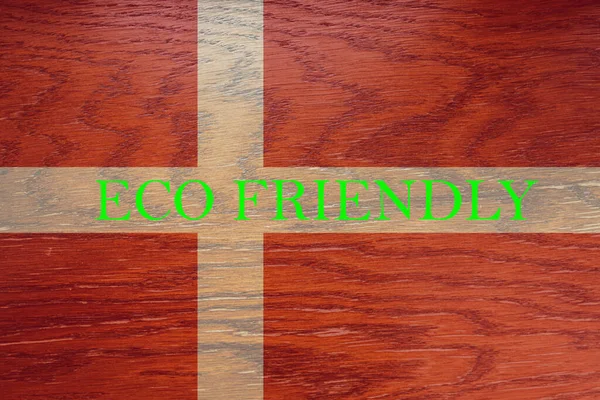 Denmark Flag Wooden Background Global Eco Friendly Environment Ecological Environmental — Stock Photo, Image
