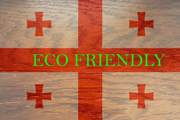 Bandeira Geórgia Fundo Madeira Para Ambiente Ecológico Global Economia Ecológica — Fotografia de Stock