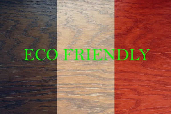 法国国旗挂在木制背景上 以促进全球生态友好型环境 生态和环境保护以及绿色国家概念 — 图库照片