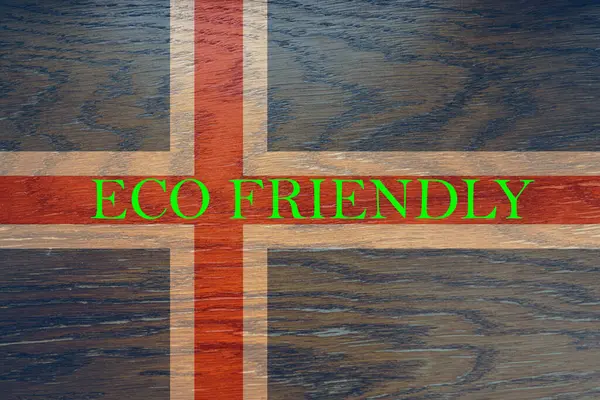 Iceland Flag Wooden Background Global Eco Friendly Environment Ecological Environmental — Stock Photo, Image