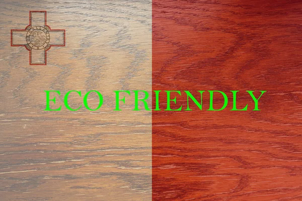 Flaga Malty Tle Drewnianym Rzecz Ekologicznego Środowiska Ekologicznego Ekologicznego Oszczędzania — Zdjęcie stockowe