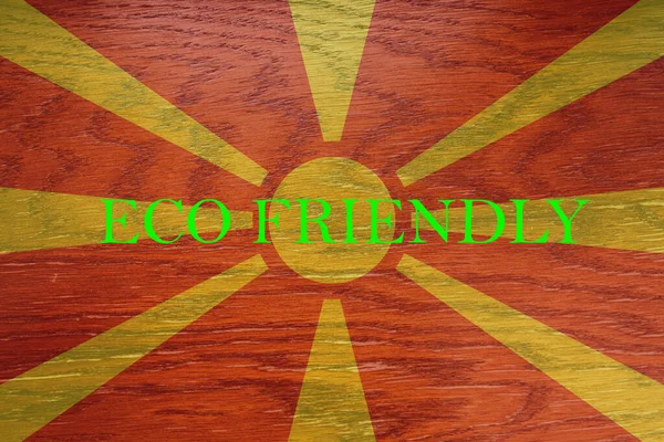 Macedonia Del Nord Bandiera Sfondo Legno Ambiente Ecologico Globale Risparmio — Foto Stock