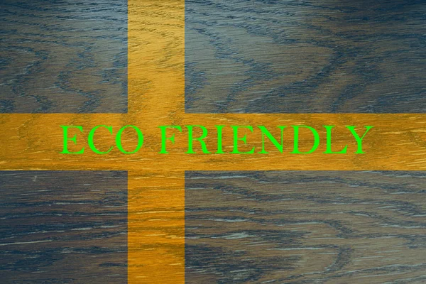 Σημαία Σουηδίας Ξύλινο Φόντο Για Παγκόσμιο Περιβάλλον Φιλικό Προς Περιβάλλον — Φωτογραφία Αρχείου