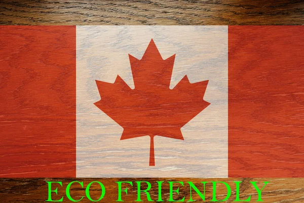 加拿大国旗挂在木制背景上 以促进全球生态友好型环境 生态和环境保护以及绿色国家概念 — 图库照片