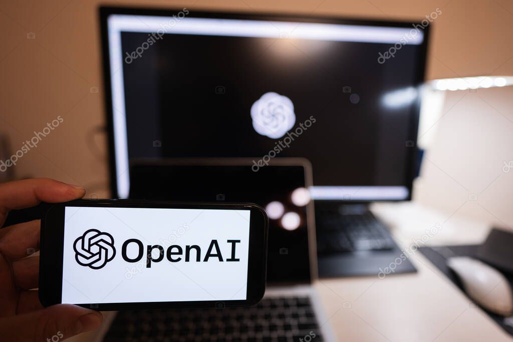 Kyiv, Ukraine - April, 2023: Hold smartphone with OpenAI GPT-4.