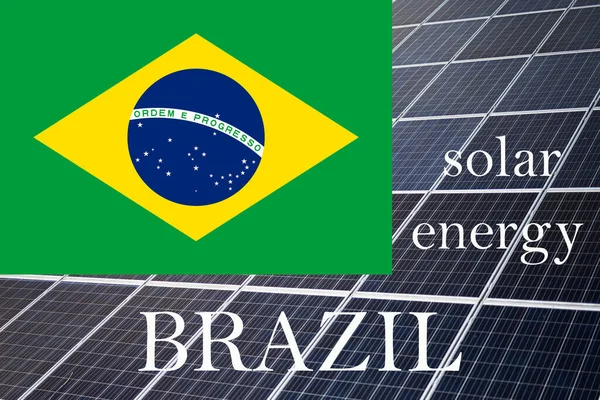 Pannelli Energia Solare Con Sfondo Bandiera Brasiliana Risorse Sostenibili Concetto — Foto Stock