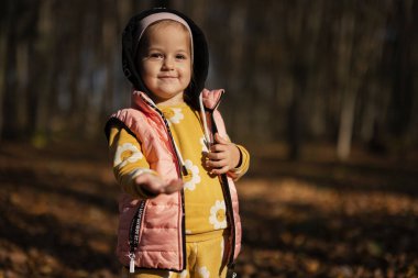 Ormandaki güzel mutlu kızın sonbahar portresi..