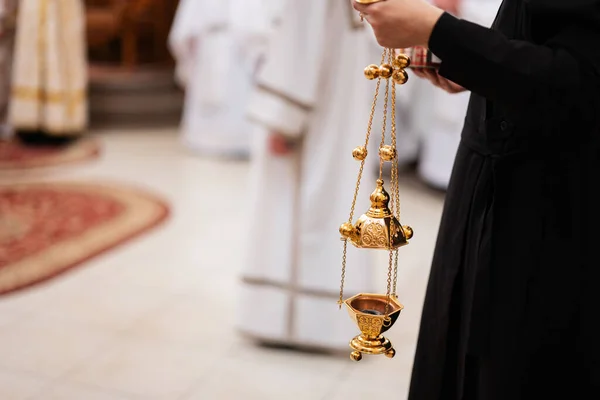 Close Das Mãos Sacerdote Igreja Ortodoxa — Fotografia de Stock