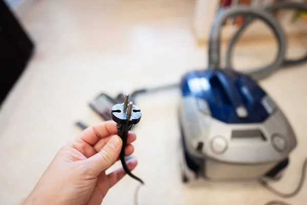 Electrical Plug Hand Woman Holding Power Cord Stock Photo