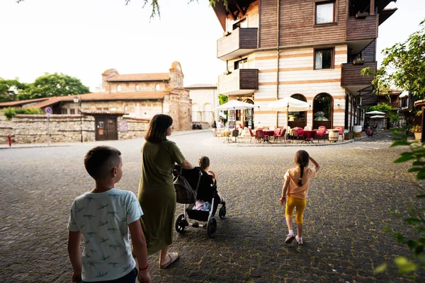 Mother Kids Walking Streets Old Town Nessebar Royalty Free Stock Images