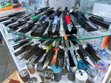 Lviv, Ukrayna - 16 Şubat 2025: Bir perakende mağazası ortamında organize raflara yerleştirilmiş çeşitli çakılar