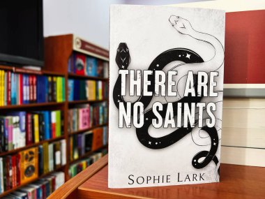 Lviv, Ukrayna - 20 Şubat 2025: Sophie Lark tarafından sarmalanmış yılan tasarımı ile Azizler Yok başlıklı bir kitabın kapağı