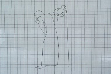 Fatima, Portekiz - 26 Mart 2025: Portekiz 'in Fatima şehrinde bulunan fayanslı zemin üzerinde bir figür ve nesne çizimi. İncil sahnesi.