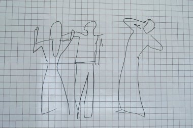 Fatima, Portekiz - 26 Mart 2025: Şebeke arka planında soyut doğrusal figürler yaratıcılık ve modern sanatsal stiller sergiliyor. İncil sahnesi.