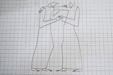Fatima, Portekiz - 26 Mart 2025: Portekiz 'in Fatima kentindeki şebekelere karşı soyut rakamları gösteren çizgi çizimi. İncil sahnesi.