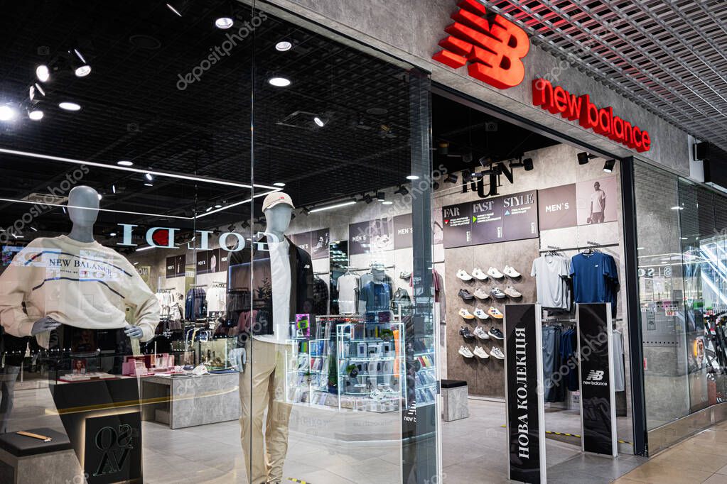 Khmelnytskyi, Ukraine - April 16, 2025: A sportswear New Balance storefront showcasing trendy apparel, footwear, and accessories for active lifestyles