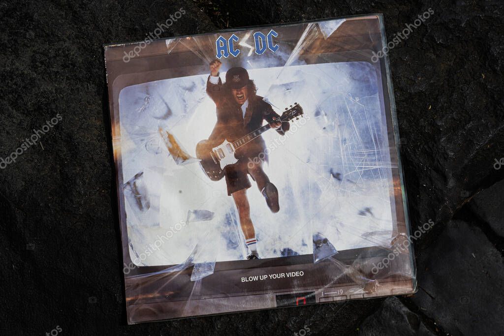 Lviv, Ukraine - May 13, 2025: Classic heavy metal album cover of Blow Up Your Video by AC DC, released 1988.