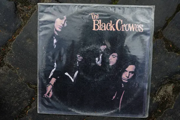 Lviv, Ukrayna - 13 Mayıs 2025: The Black Crowes 'un 1990 çıkışlı ilk albümü Shake Your Money Maker kapağı rock miraslarını vurguluyor. 