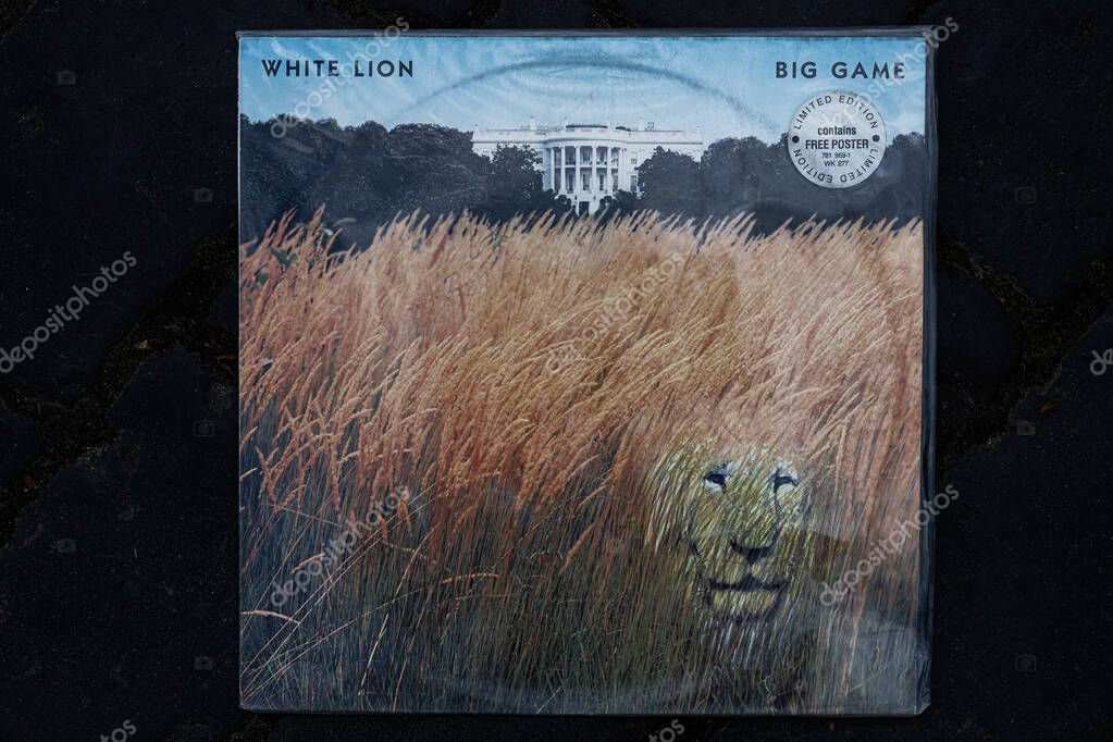 Lviv, Ukraine - May 13, 2025: Limited edition 1989 cover of White Lion Big Game album showcasing unique visual design.