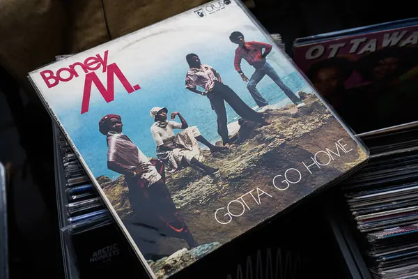 Lviv, Ukrayna - 13 Mayıs 2025: Boney M Gotta Go Home 1979 disko albümü, ikonik retro tarzı.