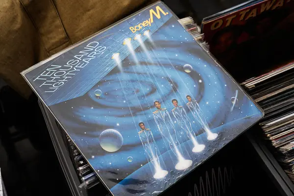Lviv, Ukrayna - 13 Mayıs 2025: Boney M 1984 disko albümü Ten Thousand Lightyear.