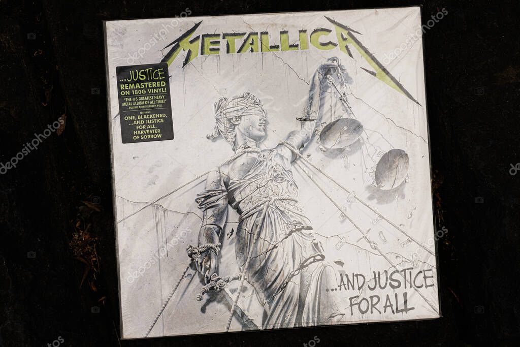 Lviv, Ukraine - May 13, 2025: Album cover of Metallica ...And Justice for All, 1988 remastered on vinyl.