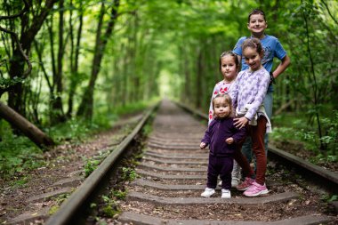 Bir grup çocuk, doğa yolunda birlikte vakit geçiriyorlar.