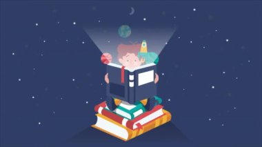 Book day illustration animation, kid reading imagination design cartoon video resource mp4 mov