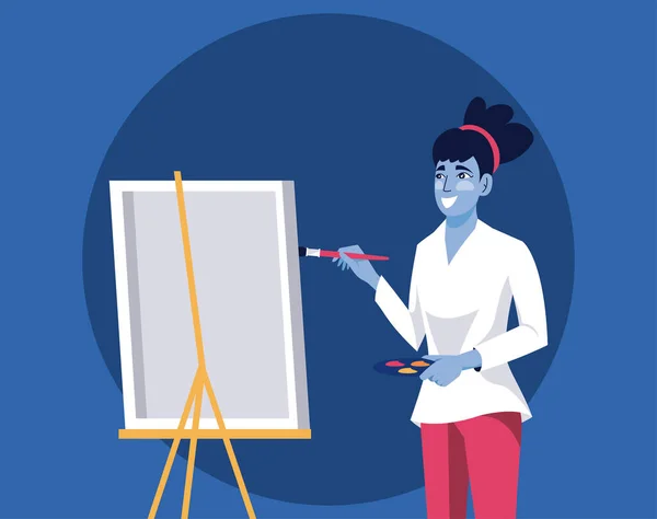 Woman Artist Design Painter Illustration Blue Background Icon — Stock Vector