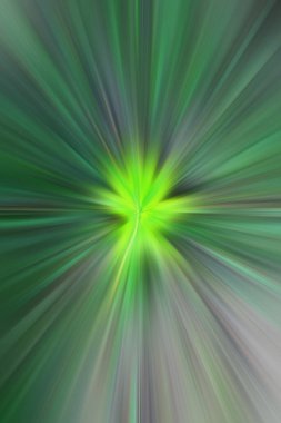O yıldızın yeşil patlaması, ince gri ve beyaz ışınlar merkezden yayılıyor. Sanatsal bir illüstrasyon ya da telefon için duvar kağıdı ya da duvardaki bir iç öğe..