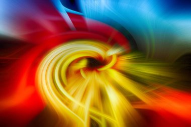 Arkaplan görüntüsü, parlak zıtlıklar, ışınlar ve daireler. Ortadaki sarı, kırmızı ve mavi aksanlı. İç mekan için eşsiz bir tablo. Mesaj için yer var. Duvardaki sanat.