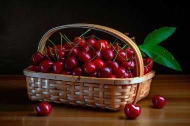 Kirazlı sepetli güzel bir fotoğraf.