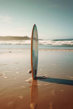 Sörf tahtası kumsalda sıkışmış..