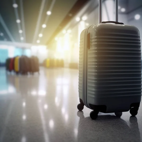 stock image suitcase alone in terminal.