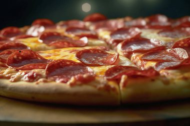 Lezzetli peynirli ve biberli pizzanın yakın plan çekimi.