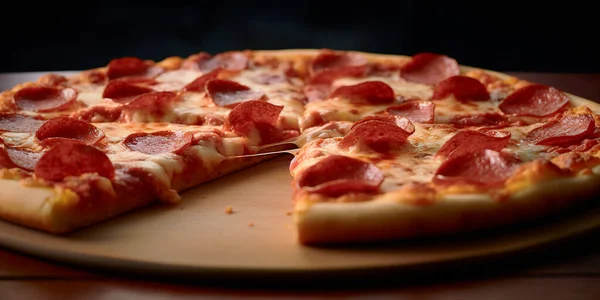 Delicious Pizza Lots Cheese Pepperoni — Stock Photo, Image