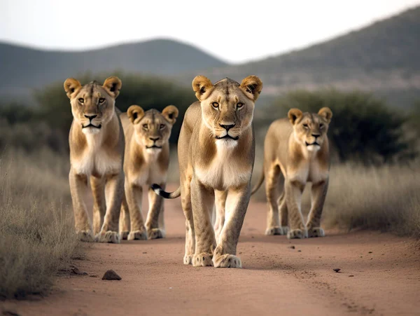 Leões Observando Manter Olho Fora — Fotografia de Stock