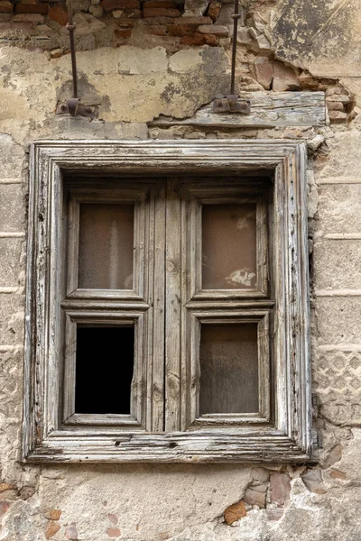 Close Antiga Janela Madeira Antiga Antiga Casa Abandonada — Fotografia de Stock
