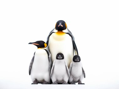 Beyaz arka planda güzel bir penguen grubu