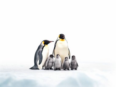 Beyaz arka planda güzel bir penguen grubu