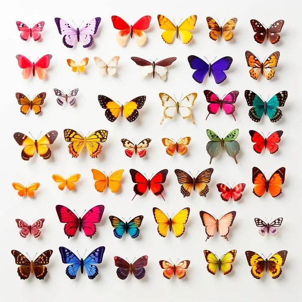 set of butterflies on white background