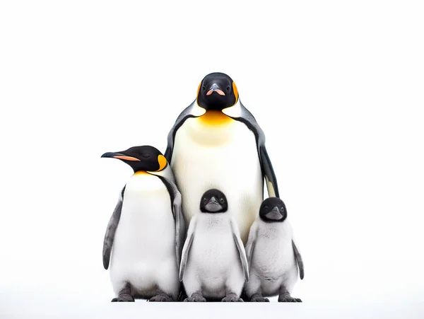 Belo Grupo Pinguins Fundo Branco — Fotografia de Stock