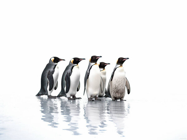 group of penguins on white background