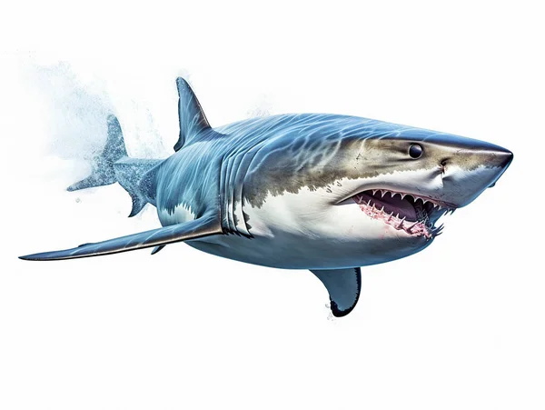 Büyük Beyaz Köpekbalığı beyaz arkaplanda izole edildi