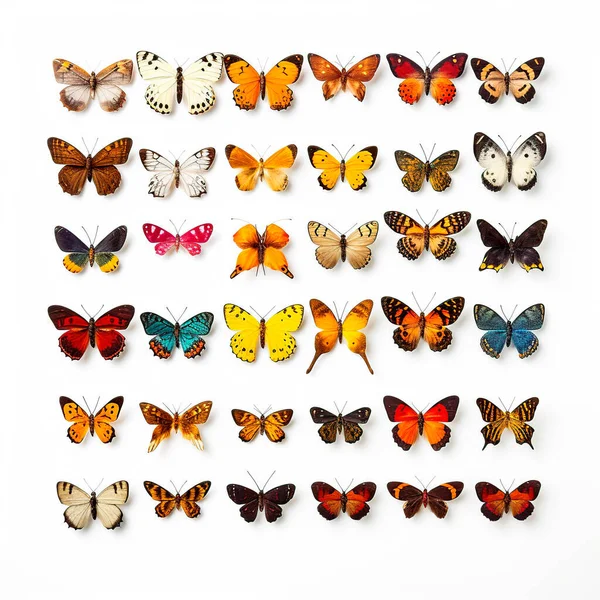 白い背景に蝶の多様性 ストック写真