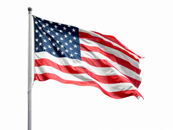 アメリカの国旗を白地に掲げています ストックフォト