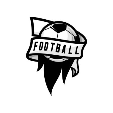 Üzerinde futbol yazan bir kurdeleye dolanmış vektör futbol topu